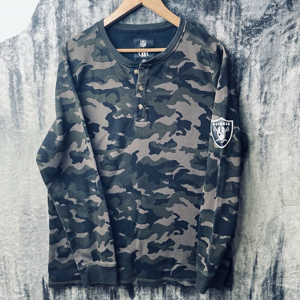Raiders Darius Rucker Camo Thermal Henley XL Men's Long Sleeve Green/Black